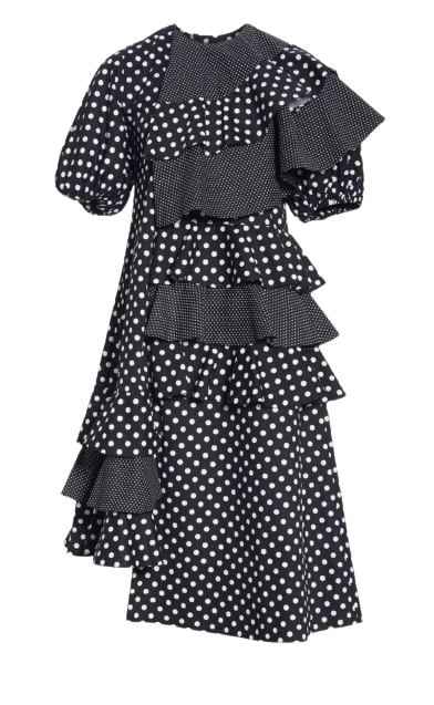 Paskal Black and White Polka Dot Ruffled Dress
