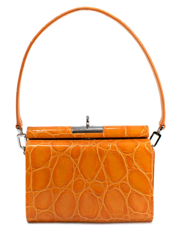 Gu-De Orange Gemma Cloud Croc Embossed Leather Shoulder Bag