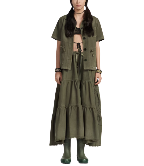 Dior Khaki Union Motif Flared Midi Skirt