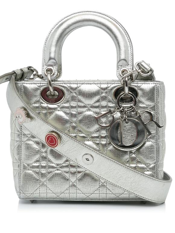 Dior Small Metallic Silver  My Lady Dior Lucky Badges