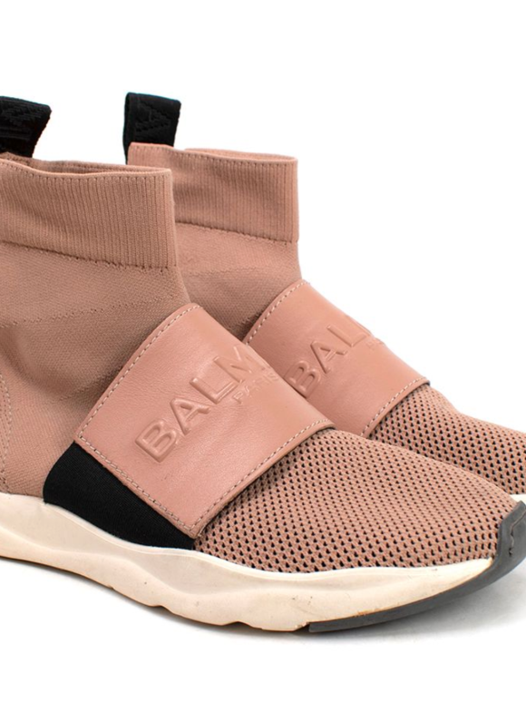 Balmain Pink Knit Fabric Cameron Sock Sneakers