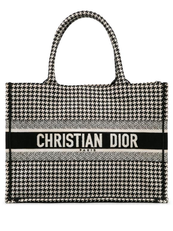 Dior Black & White Medium Houndstooth Embroidered Book Tote