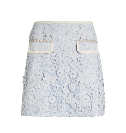 Self Portrait Powder Blue Guipure Lace Mini Skirt