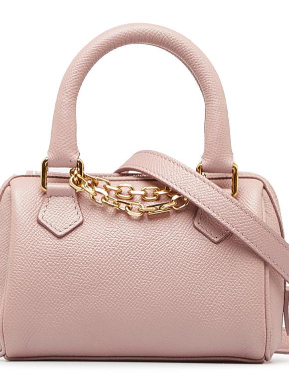 Celine Pink Mini Grained Leather Chain Boston Bag