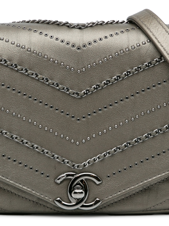 Chanel Grey Mini Embellished  Chevron Envelope Flap Bag