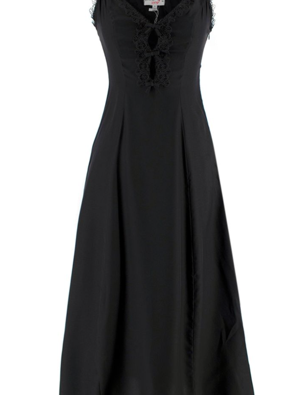 HVN Black Silk Bow Detail Maxi Dress