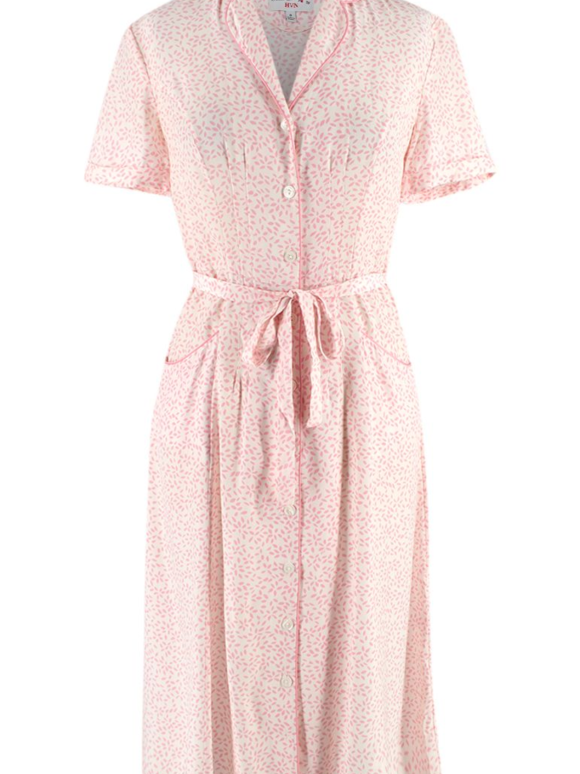 HVN Maria Light Pink Belted Printed Silk Dress