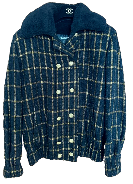 Chanel Black And Gold Wool Bomber Jakcet