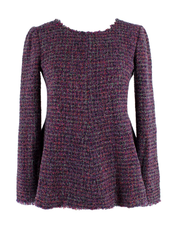 Chanel Purple Tweed Long Sleeve Peplum Top