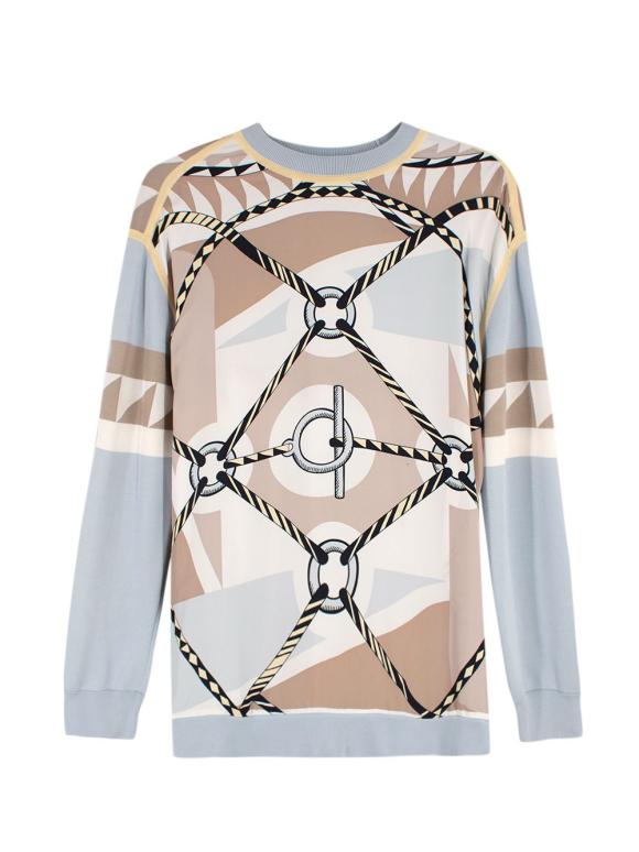 Hermes Blue and Beige Figure Artistique Silk & Cotton Jumper