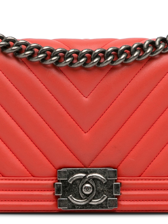 Chanel Red Chevron Medium Calfskin  Boy Bag