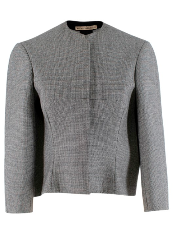 Balenciaga Wool Houndstooth Structured Crop Jacket