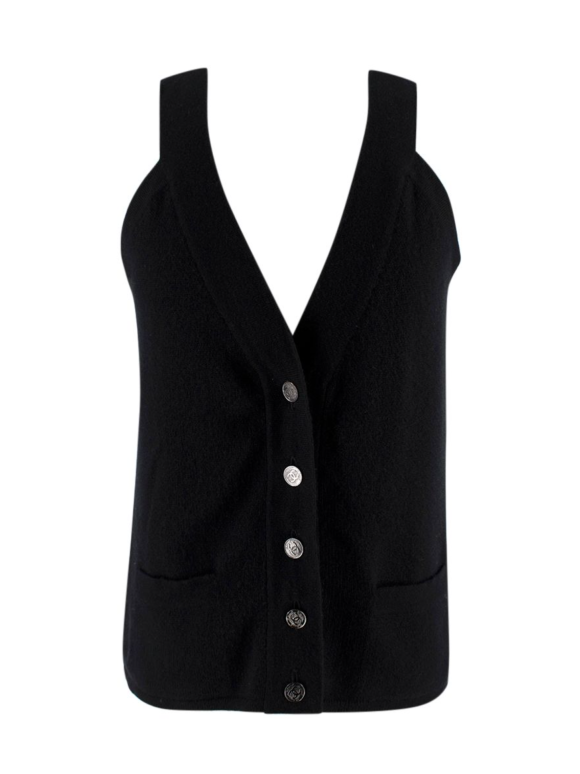 Chanel Cashmere Black Button-down Sleeveless Top