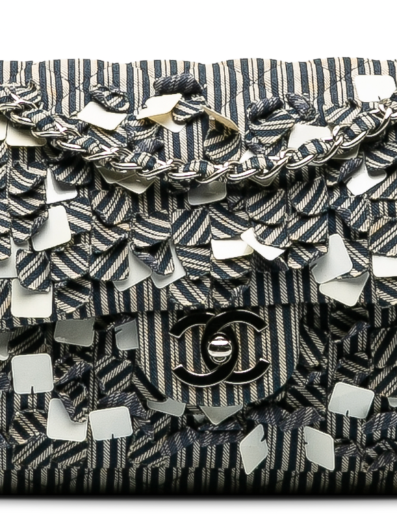 Chanel Navy Striped Medium Double Flap Bag