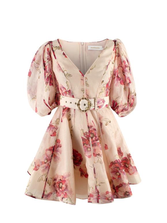 Zimmermann Pink Floral Belted High Tide Mini Dress