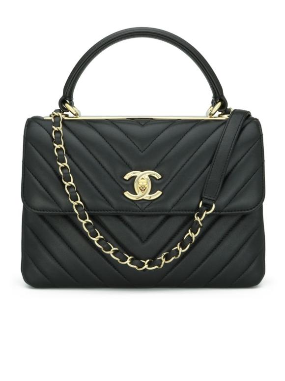 Chanel Black Chevron Small Trendy CC Top Handle Bag
