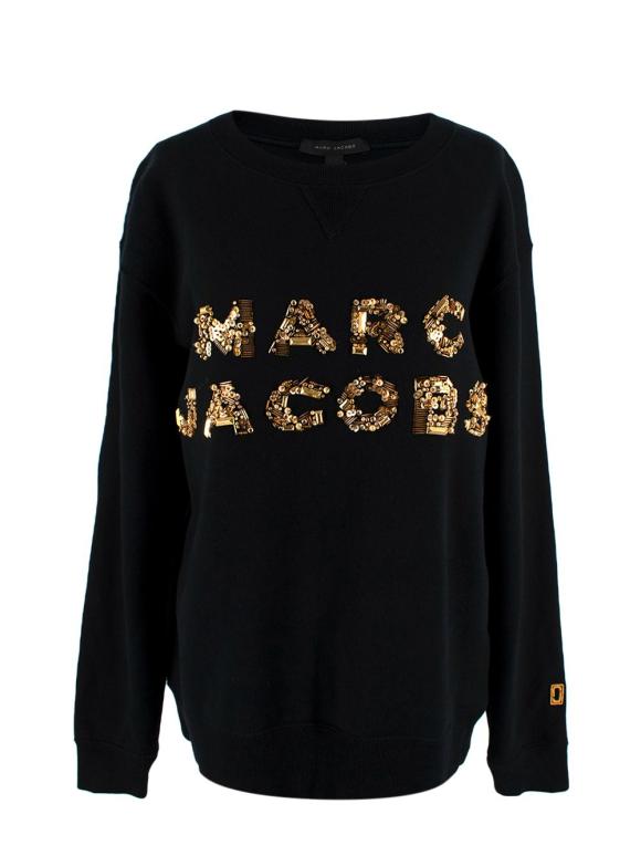Marc Jacobs Black & Gold Beaded Logo Sweatshirt