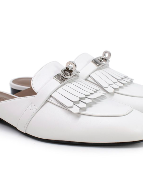 Hermes White Calfskin Oz Mules