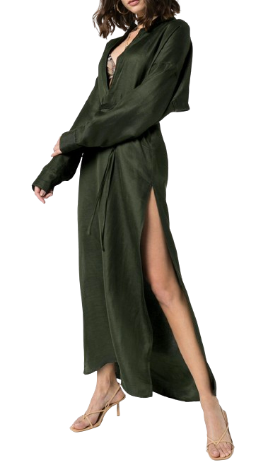 Bondi Born Notched-Neck Khaki Maxi Dress