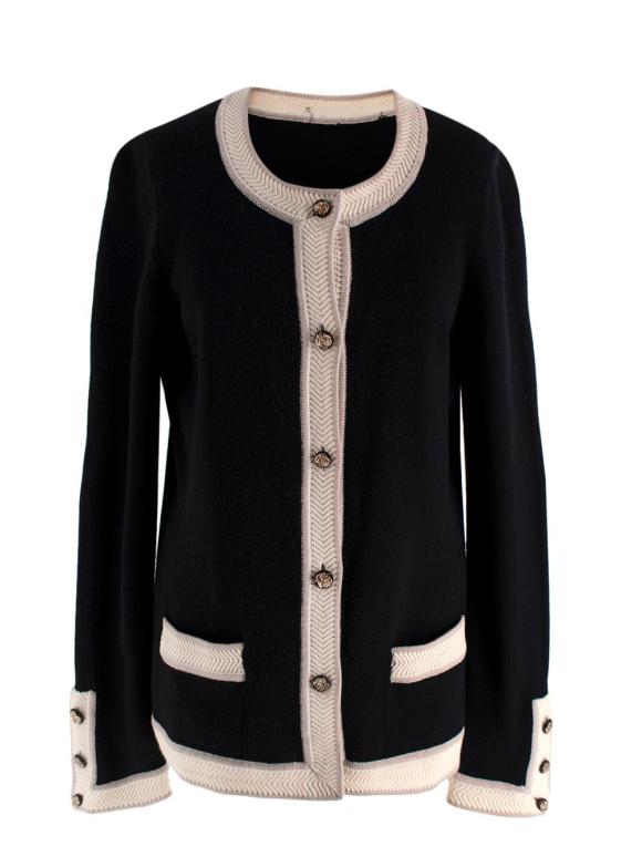 Chanel Black and Ivory Cashmere Cardigan