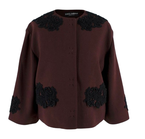 Dolce & Gabbana Chocolate Brown Jacket with Black Embroidery