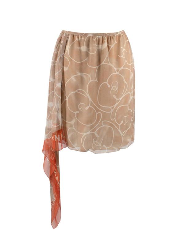 Chanel Vintage Silk Chiffon Camellia-Print Skirt