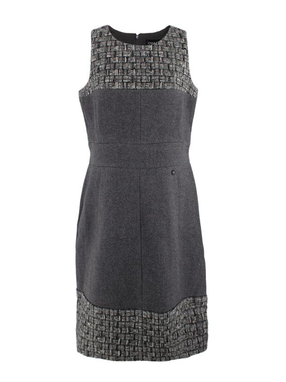 Chanel Grey Tweed Sleeveless Shift Dress