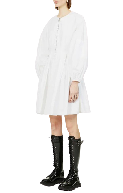 Alexander McQueen Puff-Sleeve Cotton-Poplin Mini Dress