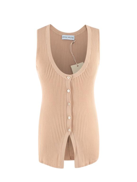 Aya Muse Beige Ribbed Tank Top