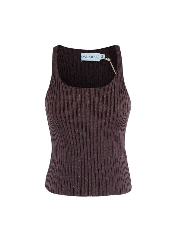 Aya Muse Brown Lurex Ribbed Knit Vest