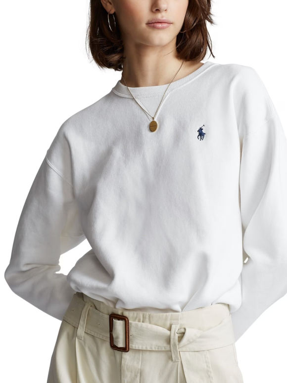Polo Ralph Lauren White Fleece Crew Sweater