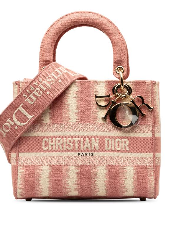 Dior Pink Fabric Medium D-Stripes Lady D-Lite