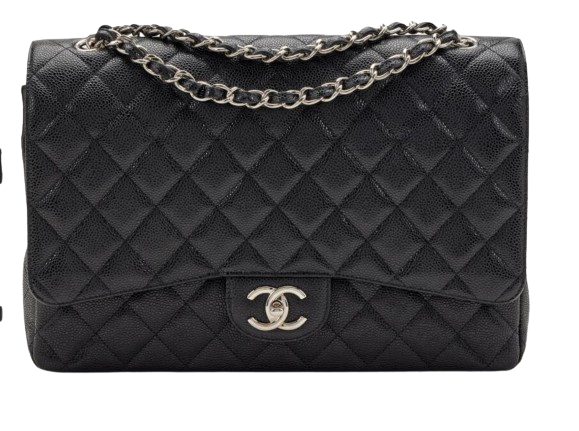 Chanel Black Caviar Leather Maxi Double Flap Bag