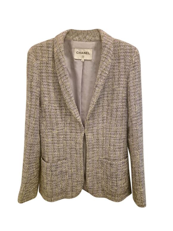 Chanel Lilac Single Breasted Tweed Blazer