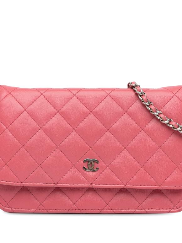 Chanel Pink Lambskin Classic Wallet on Chain