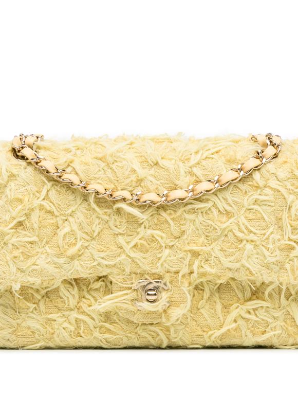 Chanel Yellow Fringed Tweed Medium  Double Flap Bag