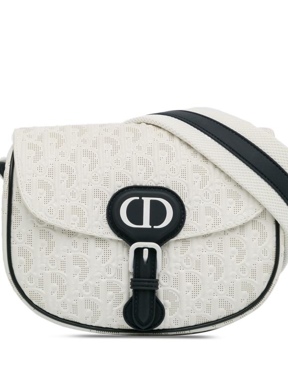 Dior White Medium Perforated Calfskin Oblique Bobby Flap Bag