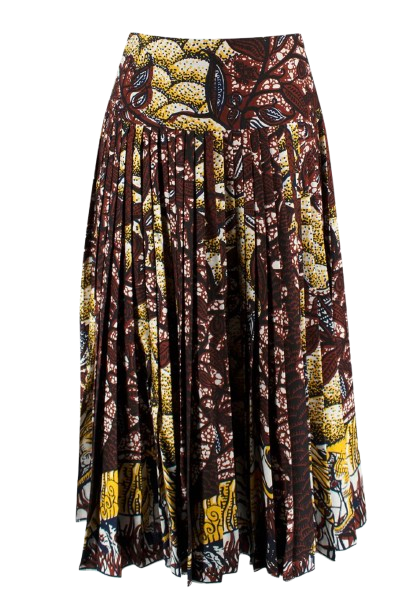 Dior Burgundy and Yellow Aztec Pleated Skirt
