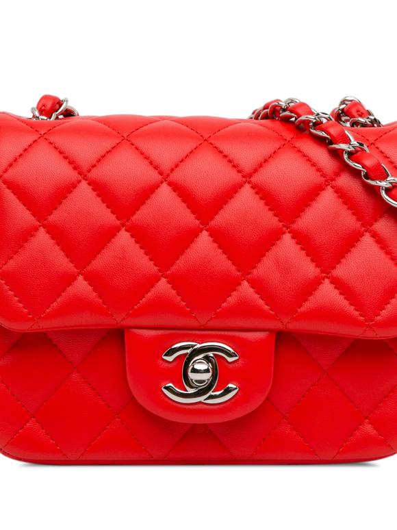 Chanel Red Lambskin Mini Square Single Flap Bag