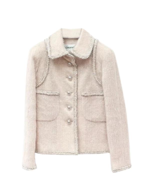 Chanel Beige Wool Jacket with Pearl Button Detail