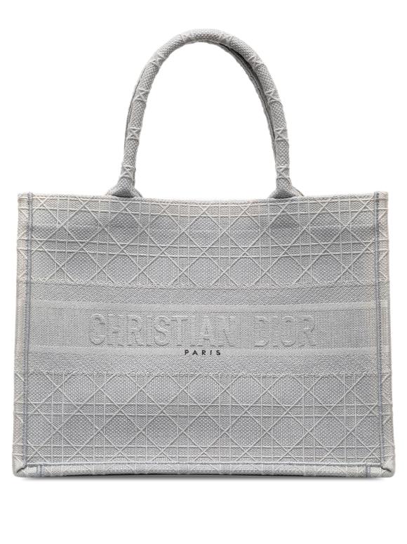 Dior Grey Medium Cannage Embroidered Book Tote