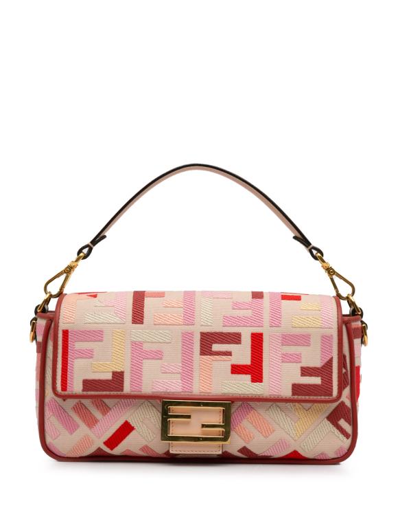 Fendi Pink Zucca Embroidered Baguette Bag