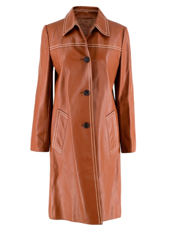 Prada Tan Topstich Leather Coat
