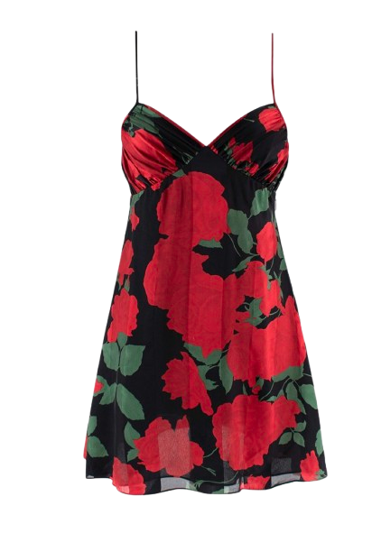 Saint Laurent Rose Print Silk Slip Dress