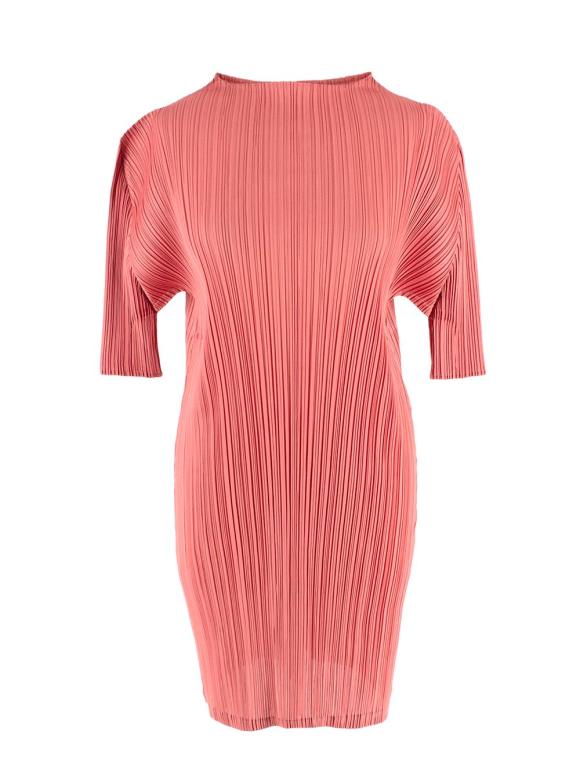 Issey Miyake Pleats Please Coral Pleated Mini Dress