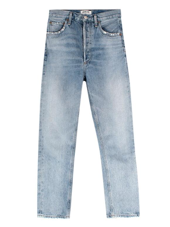 Agolde Blue High Waisted Frayed Hem Denim Jeans