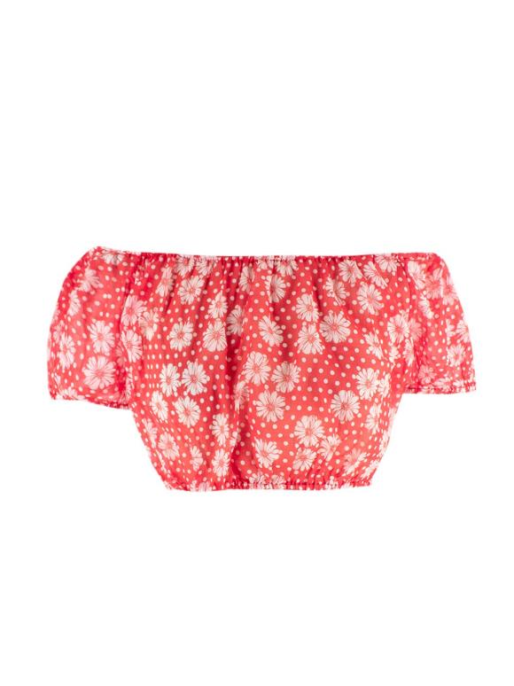 Lisa Marie Fernandez Red Floral Bardot Crop Top