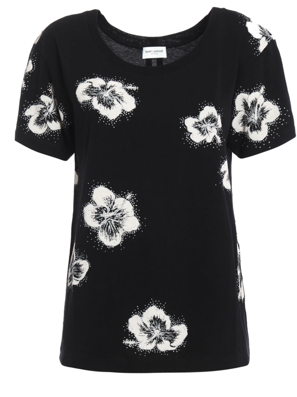 Saint Laurent Black Hibiscus Flower Print Top