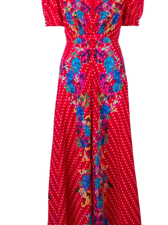 Saloni Red Polka Dot Print Silk Dress