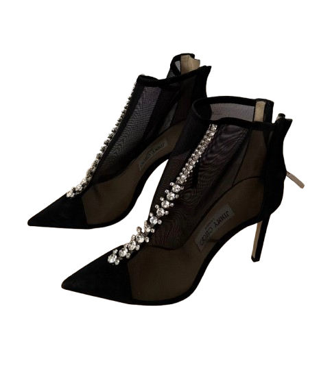Jimmy Choo Black Mesh Kix 100 Crystal Ankle Boots